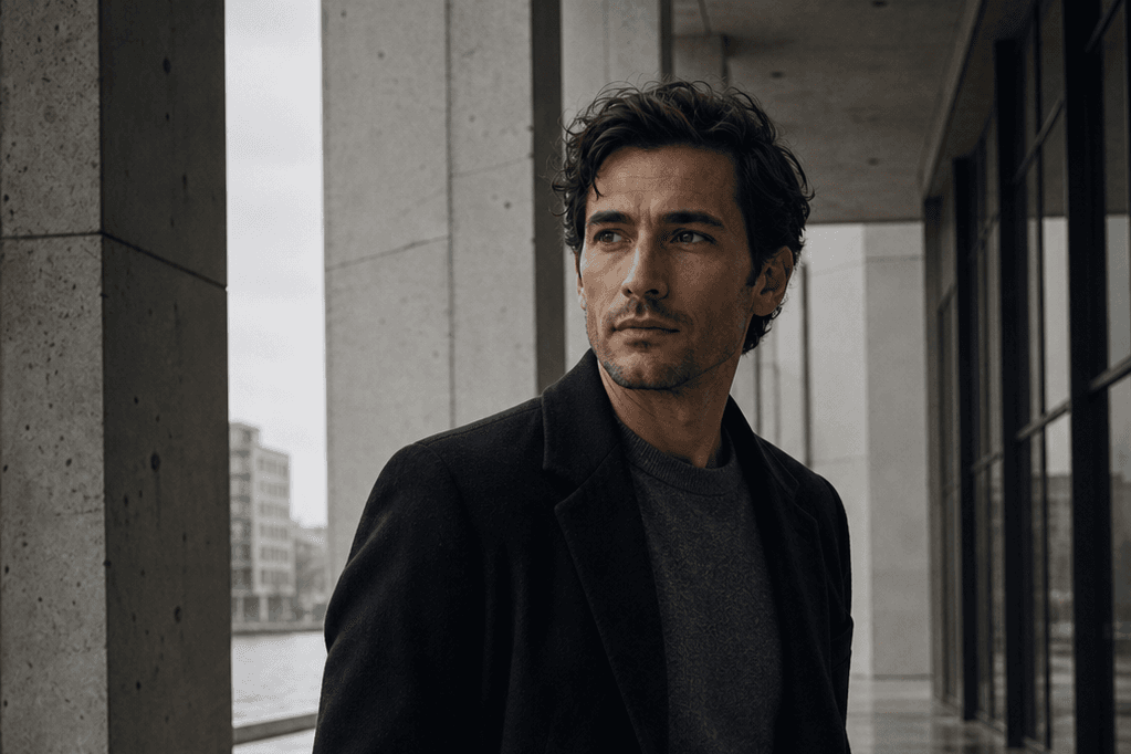Elias, North Light. Architectural light and spatial reserve define Elias beyond the portrait. The environment becomes character.