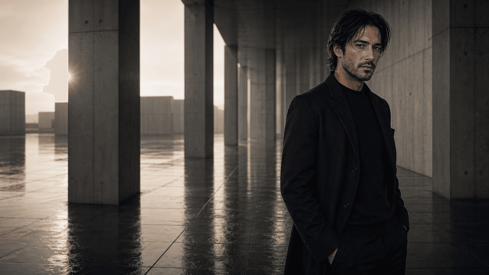 Deus — 01 First Recognition. Human-approved source frame for the First Recognition coat footage.