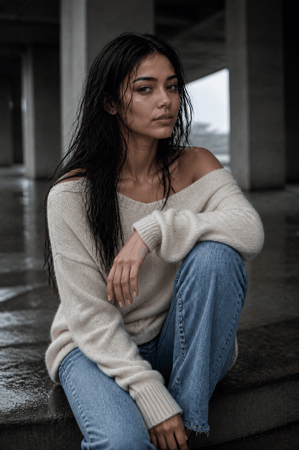 Monica beneath a concrete city underpass
